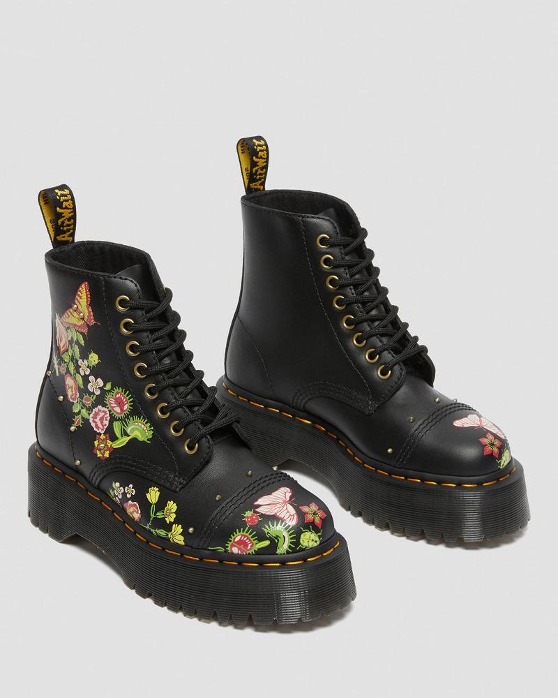 Women's Dr Martens Sinclair Floral Bloom Leather Platform Boots Black / Multicolor | AU 253ZUT